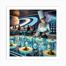 A Luxurious Futuristic Restaurant S Chef’S Table Art Print