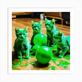 Five Cats Playing With Balls Art Print