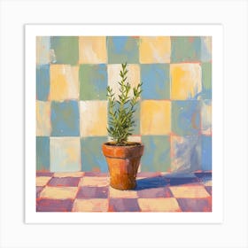 Potted Herb Pastel Checkerboard 3 Art Print