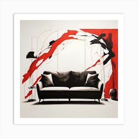 Modern Minimalist Abstract Sofa Art Red & Black Wall Decor Poster