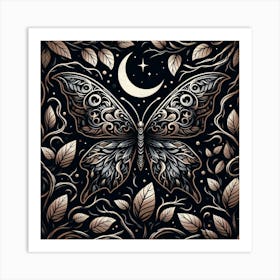 Butterfly And Moon Art Print