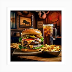 Burger And Fries Art Print