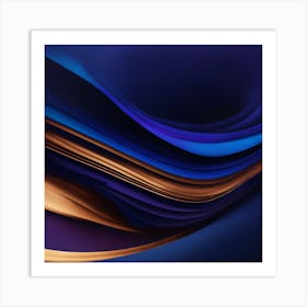 Abstract Blue And Gold Wavy Lines Art Print