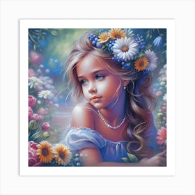 Little Girl With Flowers Art Print