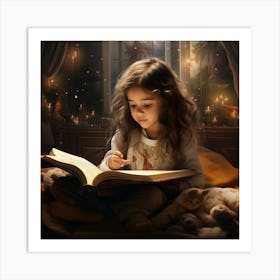 Little Girl Reading A Book 1 Art Print