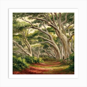 Tranquil Forest Reverie Twisted Trees And Rustling Leaves (1) Art Print