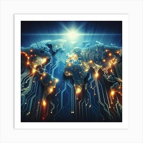 World Map With Electronic Circuits Art Print