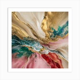 Color Symphony Abstract Textures In Beige, Gold, And Pink (3) Art Print