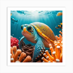 Turtle In The Sea Art Print