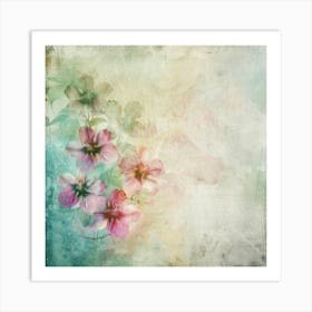 Grunge Background With Flowers 1 Art Print