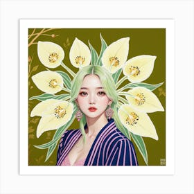 Asian Girl With Flowers 1 Art Print