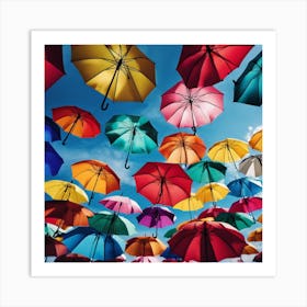 Colorful Umbrellas In The Sky Art Print