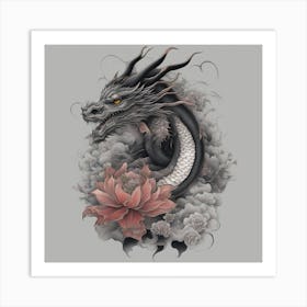 Dragon And Lotus Art Print