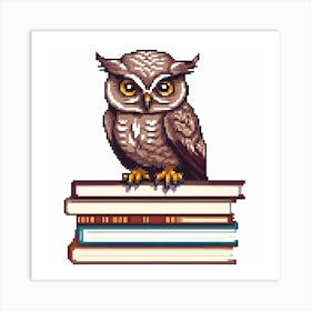 Owl On Books, An Owl Perched On A Stack Of Books Symbolizing Wisdom And Learning Art Print