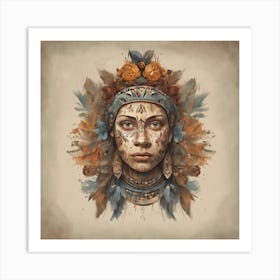 Folk Face Illustration Art Print 1 Art Print