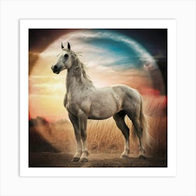 White Horse At Sunset Art Print