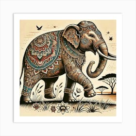 Tattoo Elephant 2 Art Print