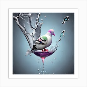 Pigeon In Water Art Print