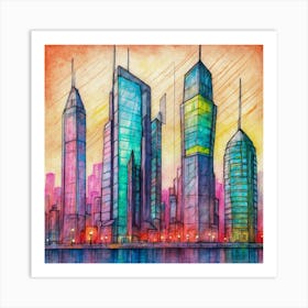 Cityscape Watercolor Painting Art Print