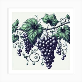 Line Art grapes and vines 3 Art Print