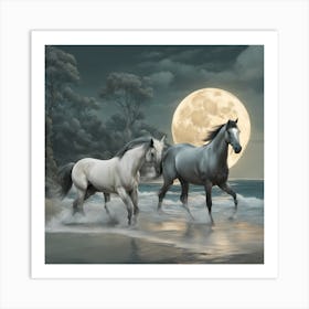 Two Horses On The Beach Art Print