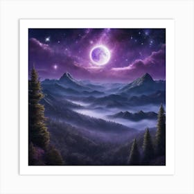 Full Moon In The Mountains Art Print