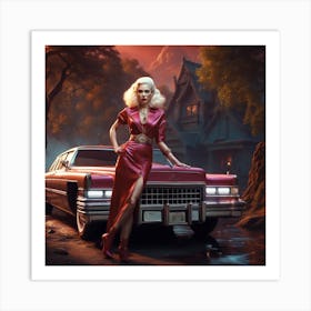 Lady And A Car Art Print