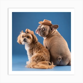 Two Dogs Wearing Cowboy Hats Art Print