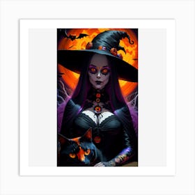 Dark witch and familiar Art Print