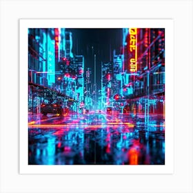 Augmented Reality Interface Holographic Elements Cascading Over A Bustling Cityscape At Dusk Neon 789043003 (1) Art Print