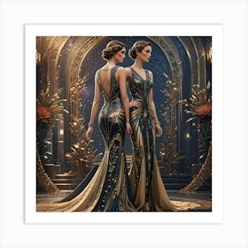 Two Women In Gold Gowns Art Print