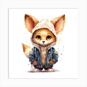 Watercolour Cartoon Fennec Fox In A Hoodie 2 Art Print