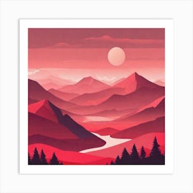 Misty mountains background in red tone 93 Art Print