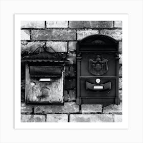 Post Box Boxed Square Photo Black And White Monochrome Italy Italian Travel Bedroom Living Room Entry Hall Art Print