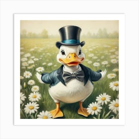 Duck In Daisies Art Print