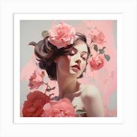 Woman With Roses Art Print