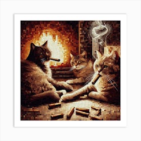 Smoking Cats Mosaic Art Print