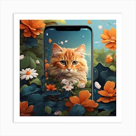 Orange Cat In Flowers 1 Art Print