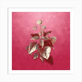 Vintage Common Ivy Botanical in Gold on Viva Magenta Art Print