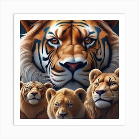 An Intense Close Up Of Lions Tiger  Meticulously Drawn In The Style Of Miki Asais Macro 444696599 Art Print