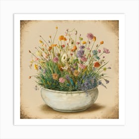 Vintage Wildflowers In A Bowl 2 Art Print