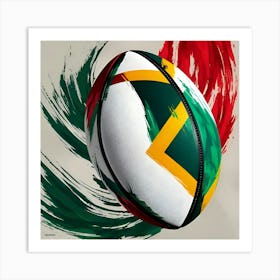 A Vibrant And Dynamic Image Of A Stylized Rugby Ball With An Abstract Art Design Featuring The South African Flag Colors 2 Art Print