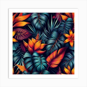 Tropical Leaves Seamless Pattern 25 Art Print