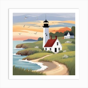 Lighthouse At Sunset 1 Art Print