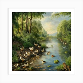 Ducks By The River 1 Art Print