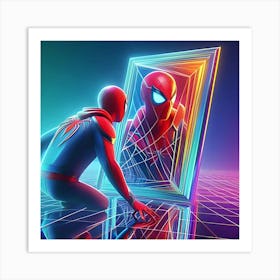 An Image Of A Colorful Transparent Mirror With Spiderman Coming Out In 3D Rendered Art 1 Art Print