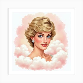 Beautiful Princess Diana With Soft Pastel Watercolor Clouds Around 1 Art Print