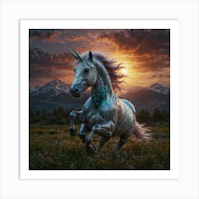 Unicorn At Sunset Art Print