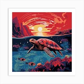 Turtle At Sunset Art Print