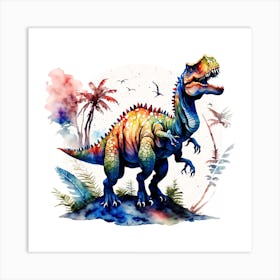 Vibrant Dinosaur On A Tropical Island Art Print